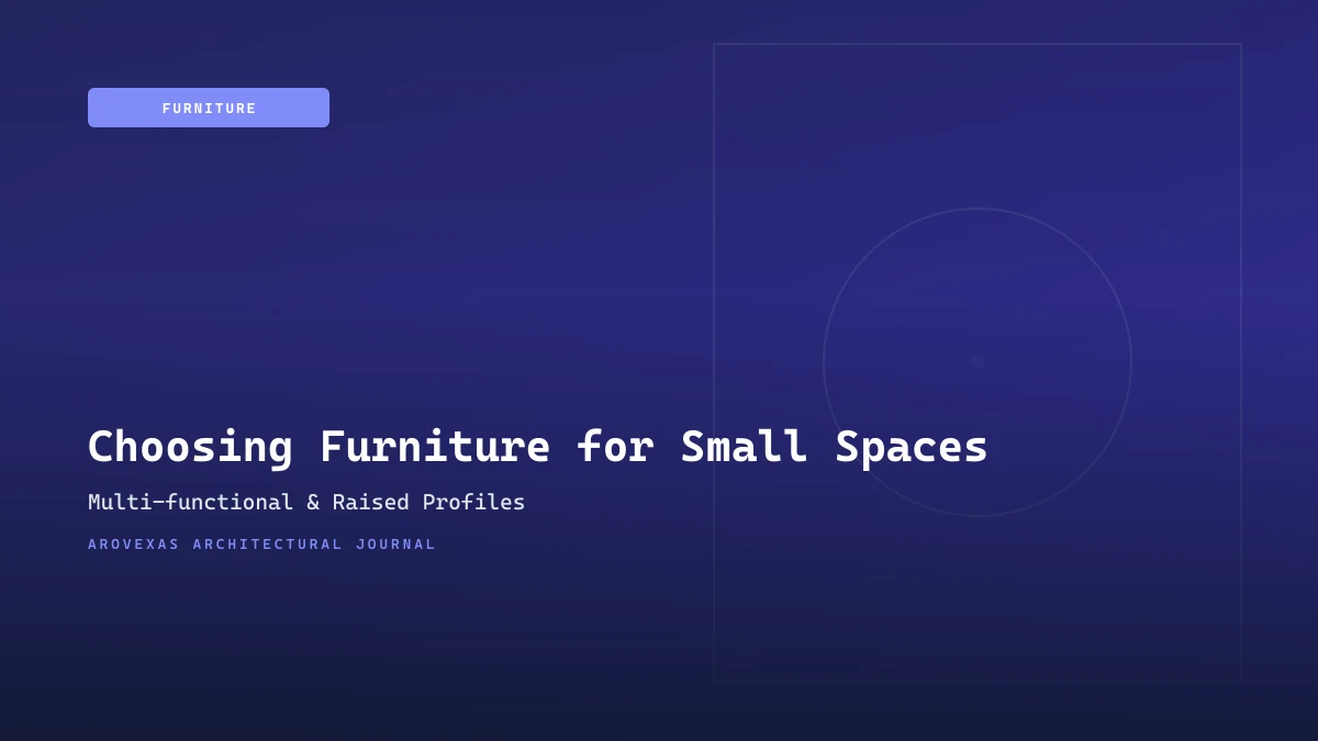 Compact studio apartment furnished with modular low-profile sofa, nesting round coffee tables, and floating wall shelves